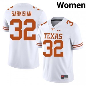 Brady Sarkisian #32 Texas Longhorns White Women Stitched Jersey | Fresh University Football Gear 2Lf6pH65