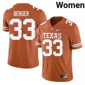 Carson Berger #33 Texas Longhorns Orange Women Embroidery Jersey | 2026 Season NCAA Football Wear X1Ua4892