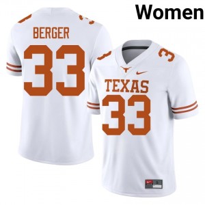 Carson Berger #33 Horns White Women Stitched Jersey | Authenticity High School Football Merchandise xaY1XY73
