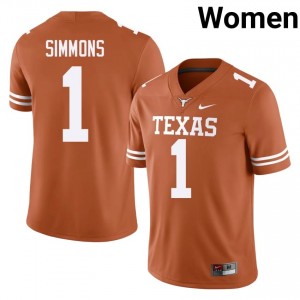 Colin Simmons #1 UT Longhorns Orange Women Embroidery Jersey | 2026 Season NCAA Football Gear K41uy321