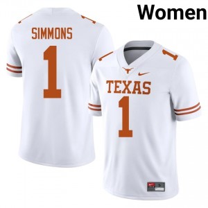Colin Simmons #1 Texas Longhorns White Women Stitched Jersey | Authenticity High School Football Wear 71244e84
