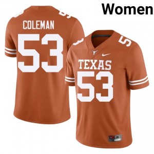Isaiah Coleman #53 Longhorns Orange Women Embroidery Jersey | Elite Thread SEC Football Edition 71CIQ621