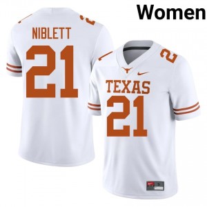 Ryan Niblett #21 Texas Longhorns White Women Stitched Jersey | Genuine NCAA Football Apparel Kk067220