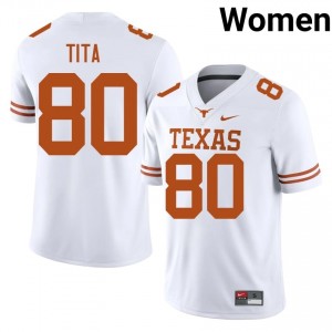 Brinley Tita #80 Texas Athletics White Women Stitched Jersey | Licensed University Football Merch 5351m399