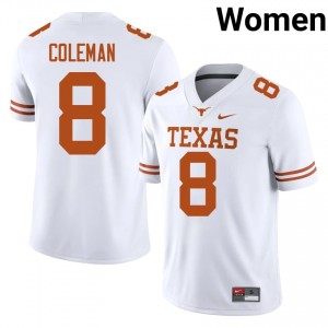 Cam Coleman #8 UT Longhorns White Women Stitched Jersey | Elite High School Football Merchandise 2e7B7769