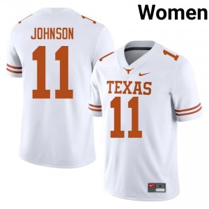 Derrick Johnson #11 UT Longhorns White Women Stitched Jersey | 2026 SEC Football Uniform 17348893
