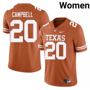 Earl Campbell #20 UT Longhorns Orange Women Embroidery Jersey | Exclusive College Football Apparel 85254N97