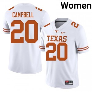 Earl Campbell #20 Longhorns White Women Stitched Jersey | Pro Cut NCAA Football Uniform i7y18F29