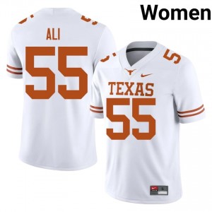 Elijah Ali #55 Texas Longhorns White Women Stitched Jersey | Classic High School Football Merchandise 3fk76t17