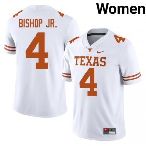 Jermaine Bishop Jr. #4 UT Longhorns White Women Stitched Jersey | Pro Cut NCAA Football Wear M806ct19