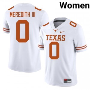 John Meredith III #0 Texas Horns White Women Stitched Jersey | Replica College Football Merchandise 8731h232