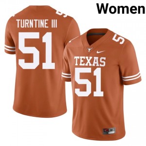 John Turntine III #51 Texas Athletics Orange Women Embroidery Jersey | Classic High School Football Gear x6DA0532