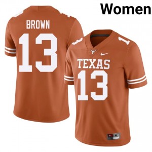 Kohen Brown #13 Texas Longhorns Orange Women Embroidery Jersey | Authentic High School Football Merchandise n44WH119