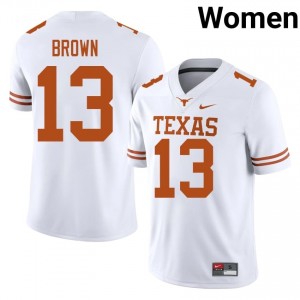 Kohen Brown #13 UT Longhorns White Women Stitched Jersey | Limited University Football Merch RN5o6p37
