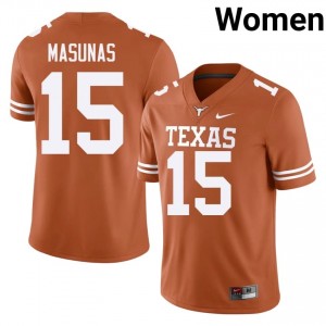 Michael Masunas #15 Texas Longhorns Orange Women Embroidery Jersey | Replica College Football Uniform q01J6765