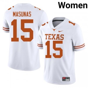 Michael Masunas #15 Horns White Women Stitched Jersey | 2026 Season NCAA Football Gear J1Y2nX53