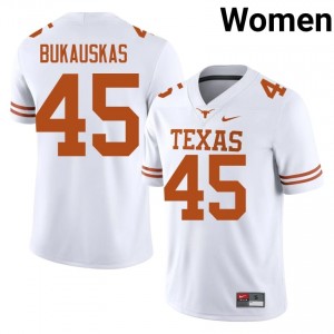 Mikey Bukauskas #45 Texas Longhorns White Women Stitched Jersey | Pro Cut NCAA Football Merchandise O60C2230