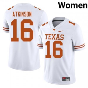 Tyler Atkinson #16 Texas Athletics White Women Stitched Jersey | Exclusive College Football Merchandise 6rE12e70