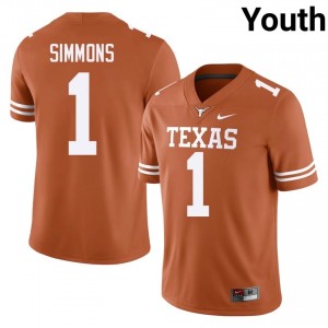 Colin Simmons #1 Texas Athletics Orange Youth Embroidery Jersey | Timeless SEC Football Merch J8804364