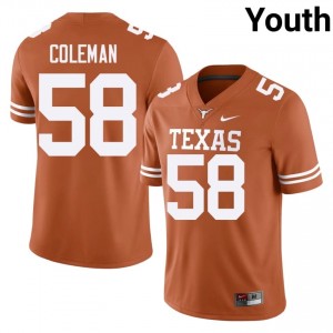 Devin Coleman #58 Texas Longhorns Orange Youth Embroidery Jersey | Genuine NCAA Football Merchandise 721s7d58