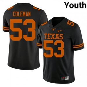 Isaiah Coleman #53 Horns Black Youth Sewn Jersey | Durable SEC Football Merchandise 0NCb0683