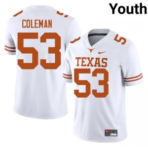 Isaiah Coleman #53 Texas Longhorns White Youth Stitched Jersey | Moisture Wicking University Football Wear 0t581662