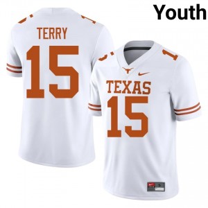Justus Terry #15 Texas Longhorns White Youth Stitched Jersey | Timeless SEC Football Apparel Fg11Xi14