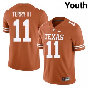 Michael Terry III #11 Texas Athletics Orange Youth Embroidery Jersey | 2026 Season NCAA Football Apparel Iq03w797