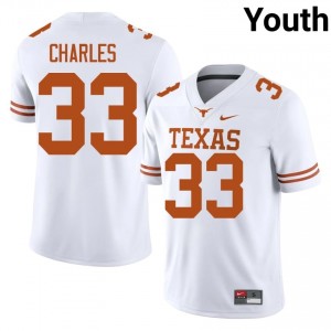 Myron Charles #33 Texas Horns White Youth Stitched Jersey | Durable SEC Football Gear 21558734