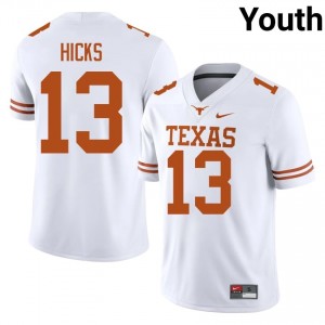 Zelus Hicks #13 Longhorns White Youth Stitched Jersey | Pro Cut NCAA Football Wear Py648V74
