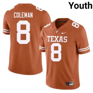 Cam Coleman #8 Texas Horns Orange Youth Embroidery Jersey | 2026 SEC Football Edition iTtjM494