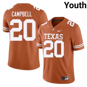 Earl Campbell #20 Texas Longhorns Orange Youth Embroidery Jersey | Moisture Wicking University Football Wear Sf282r70