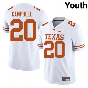 Earl Campbell #20 UT Longhorns White Youth Stitched Jersey | Durable SEC Football Merchandise dGq2sl43