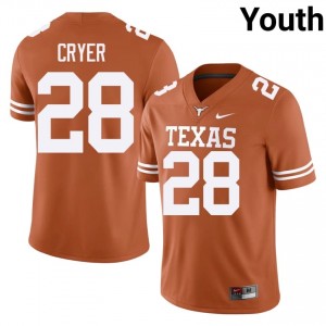 Justin Cryer #28 Texas Athletics Orange Youth Embroidery Jersey | Essential NCAA Football Merchandise p72gOJ22