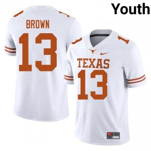 Kohen Brown #13 Texas Athletics White Youth Stitched Jersey | Pro Cut NCAA Football Uniform A2470r51