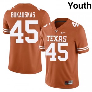 Mikey Bukauskas #45 Texas Athletics Orange Youth Embroidery Jersey | Moisture Wicking University Football Edition R33ny688