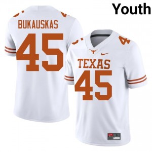 Mikey Bukauskas #45 UT Longhorns White Youth Stitched Jersey | Durable SEC Football Apparel bl17u049