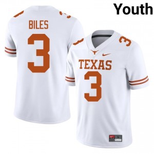 Rasheem Biles #3 Horns White Youth Stitched Jersey | Gameday College Football Merchandise 87k73571