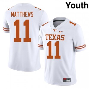 Samari Matthews #11 Horns White Youth Stitched Jersey | Authenticity High School Football Edition 665ewX57