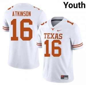 Tyler Atkinson #16 Texas Horns White Youth Stitched Jersey | Moisture Wicking University Football Apparel fOrVk391